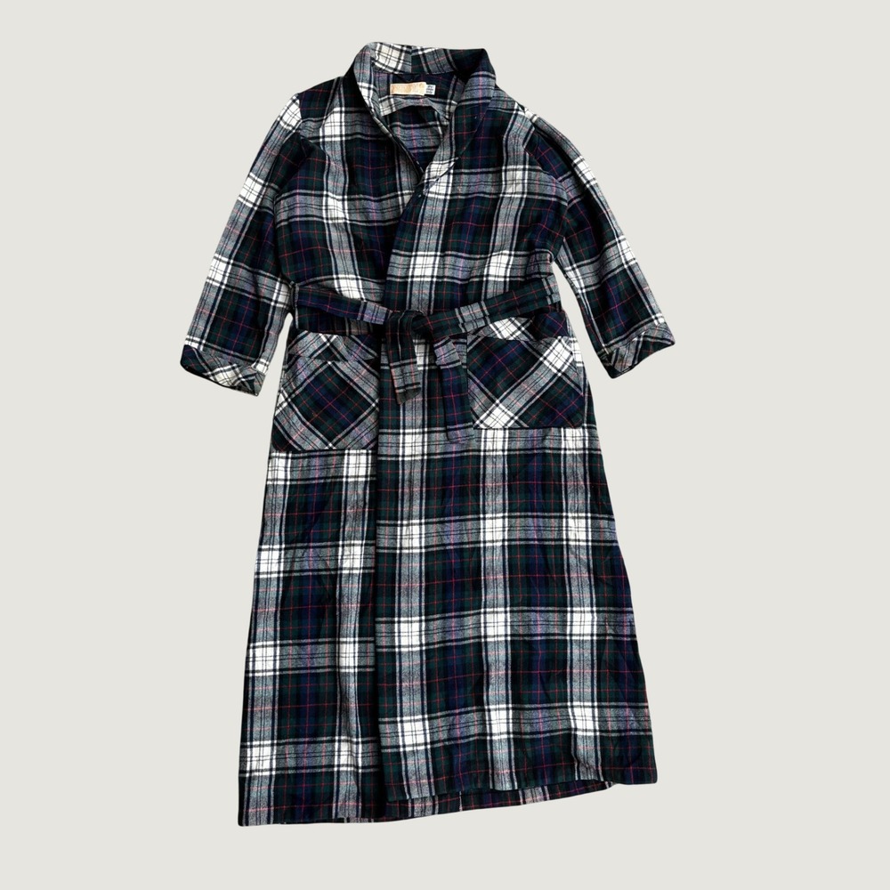 Vintage 60s Pendleton Wool Robe Mens L Green Plaid Tartan Dressing Gown Belted